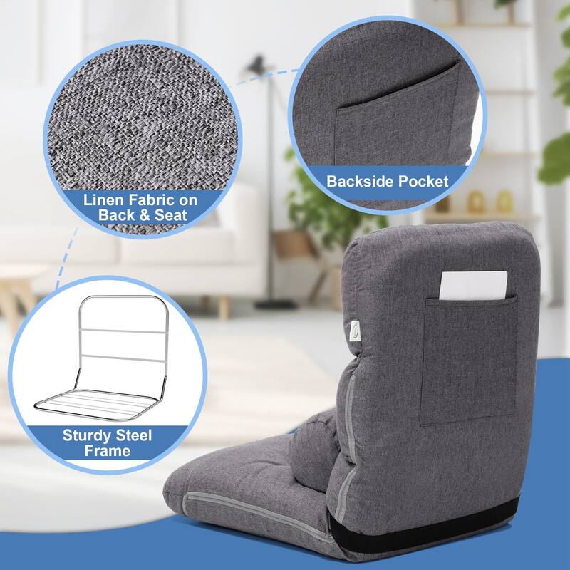 Living Room Accent Chair Adjustable Floor Chair Folding Upholstery Recliner for Meditation or Game