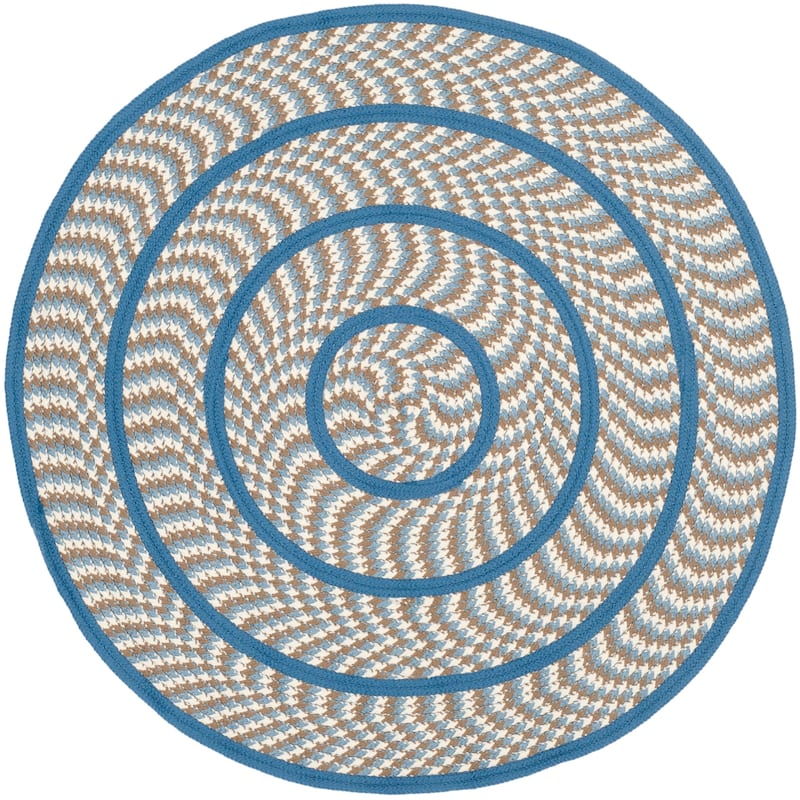SAFAVIEH, Handmade Braided Jinela Country Rug - 5' Round - Ivory/Blue