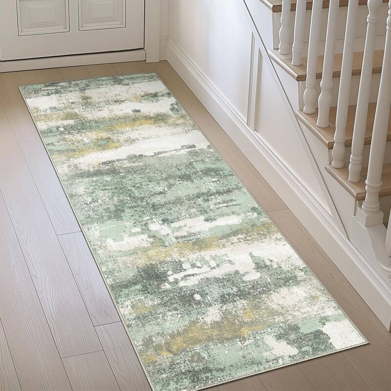Mcow Abstract Collection Low Pile Machine Washable Non-Slip Area Rug - 2'X6'
