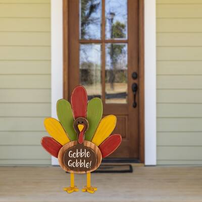 Glitzhome 24"H Thanksgiving Wooden Turkey Standing Decor