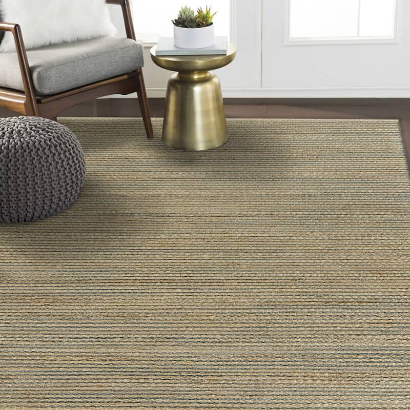 Sevita Organic Jute Woven Area Rug, Natural and Blue - 7'9" x 9'9"