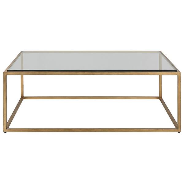 slide 2 of 4, Uttermost 25195 Bravura 48" Wide Iron and Tempered Glass Coffee Table Brushed Gold