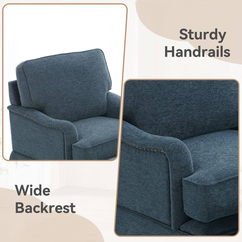 Chenille Swivel Accent Chair Storage Ottoman Set with Nailhead Trim Skirt