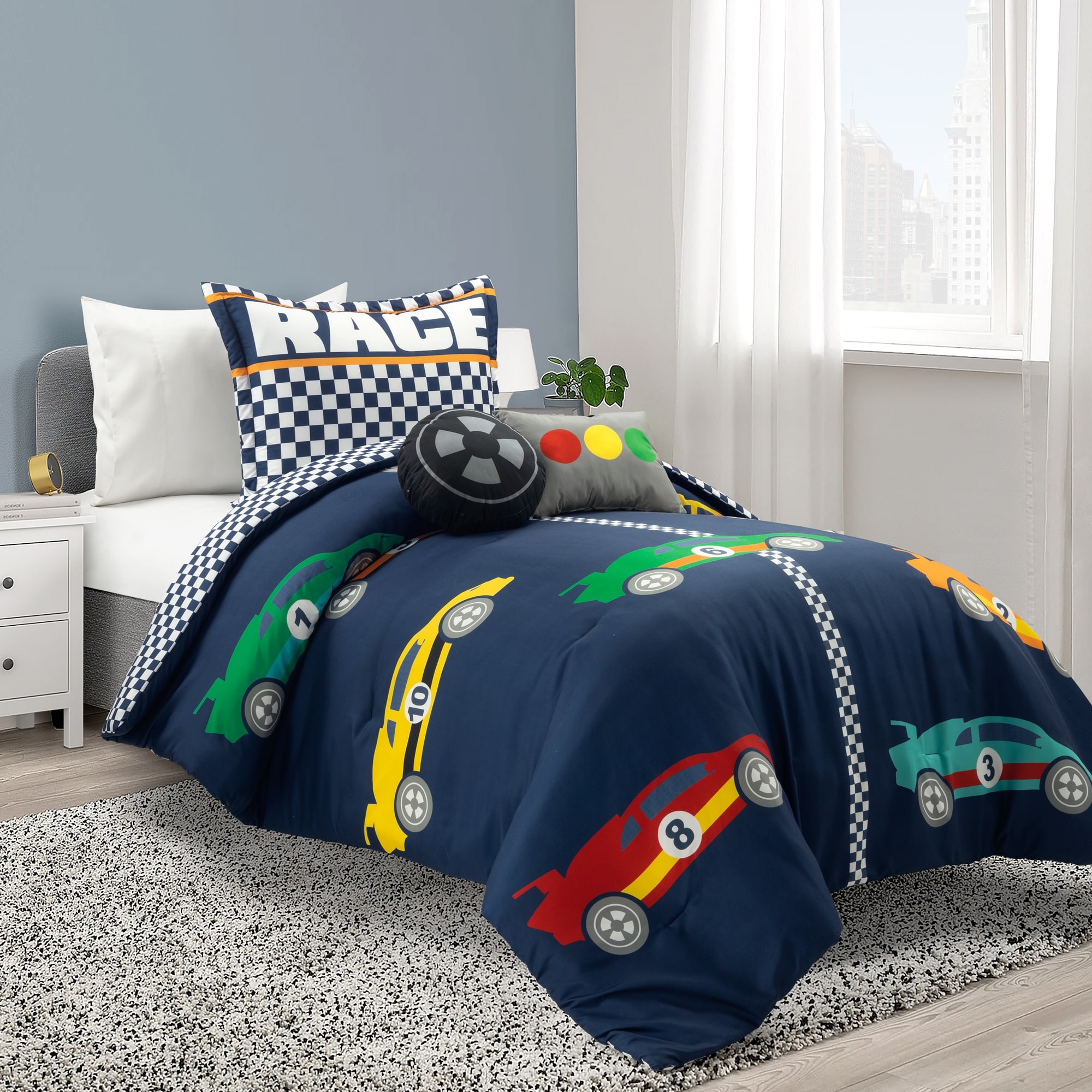Lush Decor Racing Cars Reversible Oversized Comforter Black Multi Set of 5 Wayfair Bedding Sets