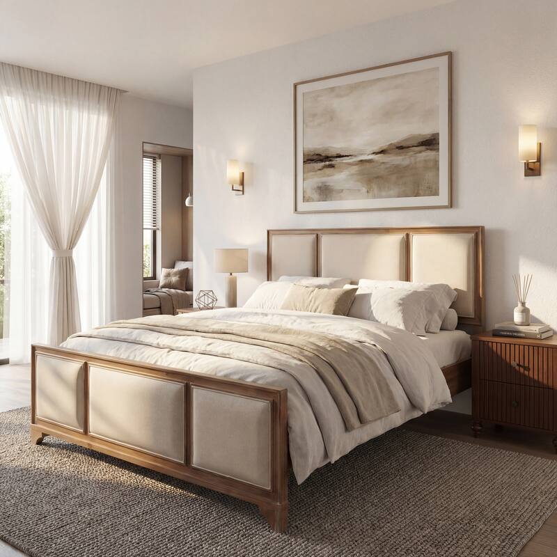 Christopher Knight Home - Hendrix Modern Farmhouse Upholstered Wood Platform Bed with Panel Headboard and Footboard