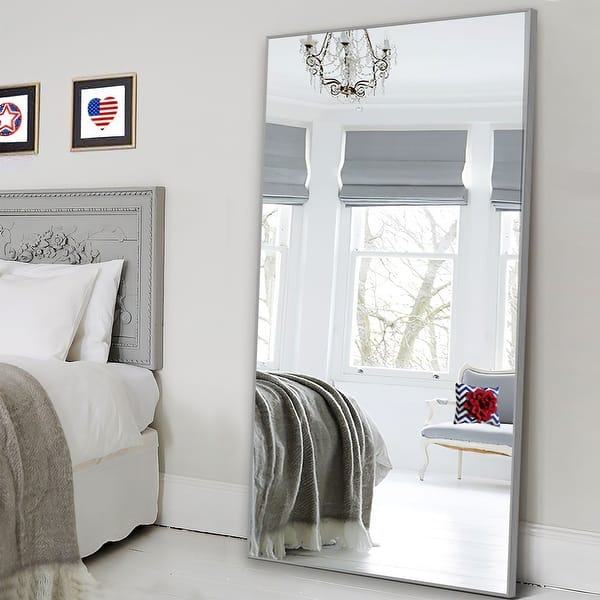 slide 2 of 13, Modern Glam Large Full-length Floor Wall Mirror 70x30 - Silver/Grey