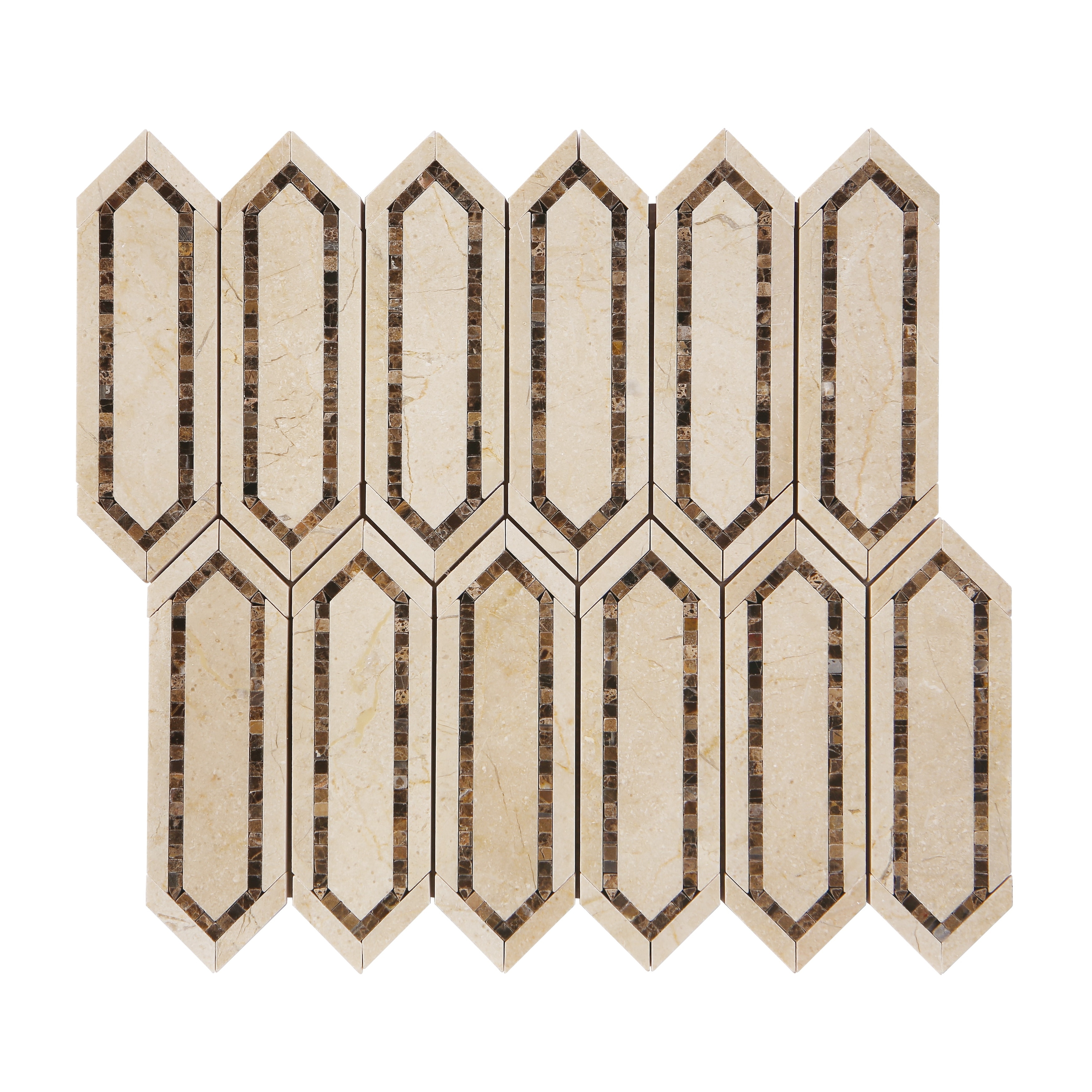 Cream Marfil and Dark Emperador Long HoneyComb Marble Mosaic Tiles - Case (5 Sheets)