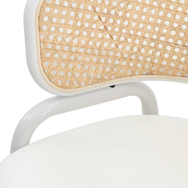 Ervilla Modern Stylish Side Chair with Rattan Back and White Steel Legs for Dining Room & Kitchen, Set of 2