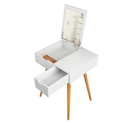 Small Makeup Vanity Table, Dresser Desk with 2 Drawers , Flip Top Mirror Organizer, Makeup Dressing Table