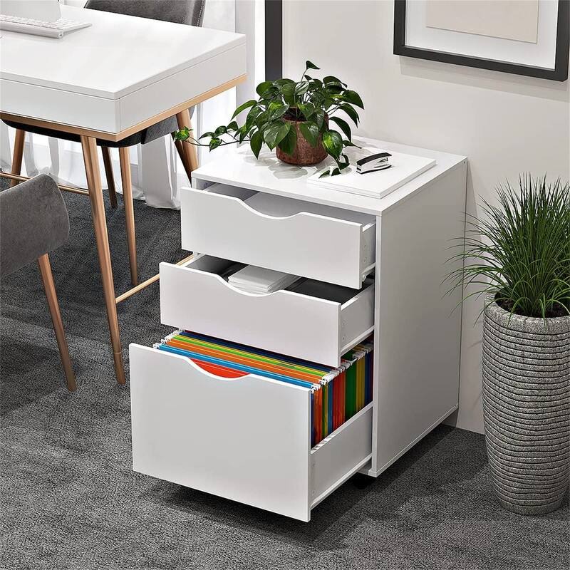 3 Drawers Storage Cabinet - 15.5"D x 18.1"W x 24"H - Wood Finish - White