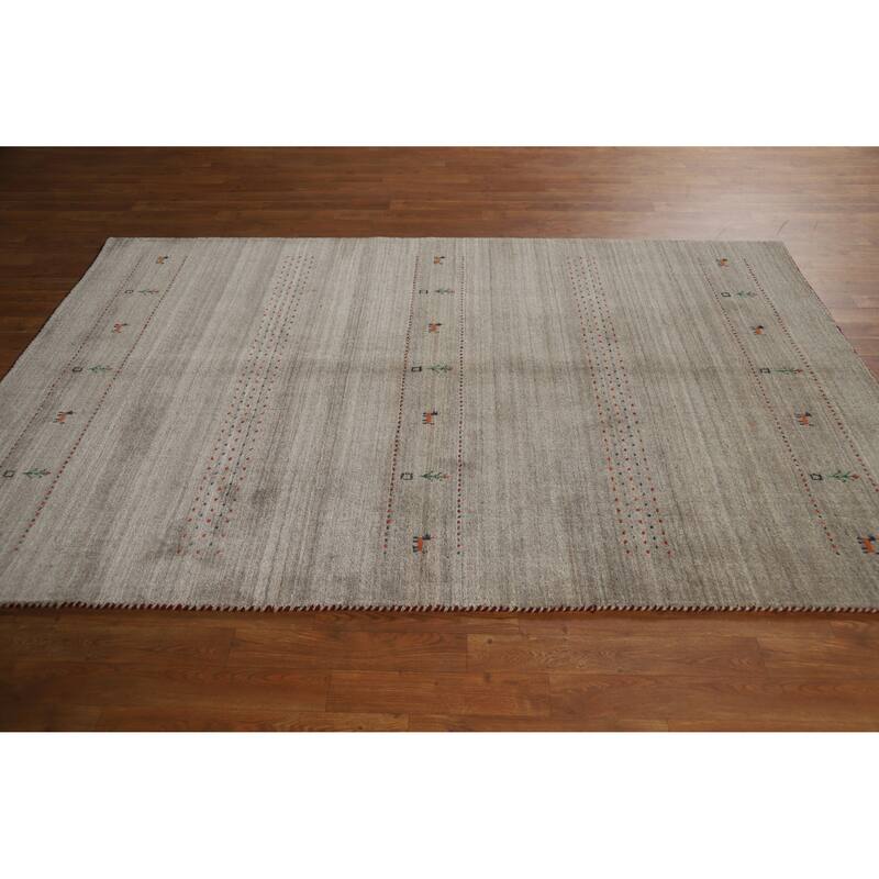 Hand Knotted Oriental 100% Wool Carpet Tribal Animal Pictorial Beige & Ivories Gabbeh Area Rug - 7' 9'' X 5' 1''