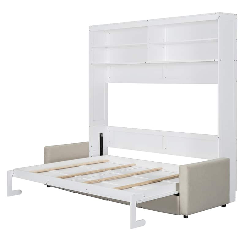 Queen Murphy Bed with Integrated Sofa - Space-Efficient Wall Bed with Easy Fold Mechanism