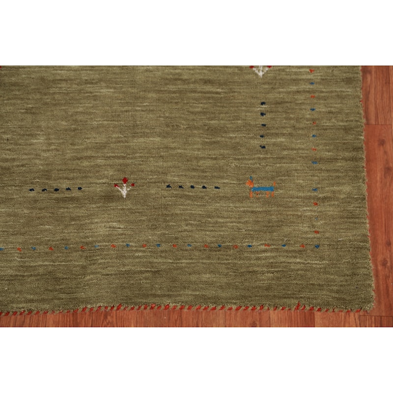 Hand Knotted Oriental 100% Wool Carpet Tribal Tribal Green Gabbeh Area Rug - 5' 0'' X 3' 2''
