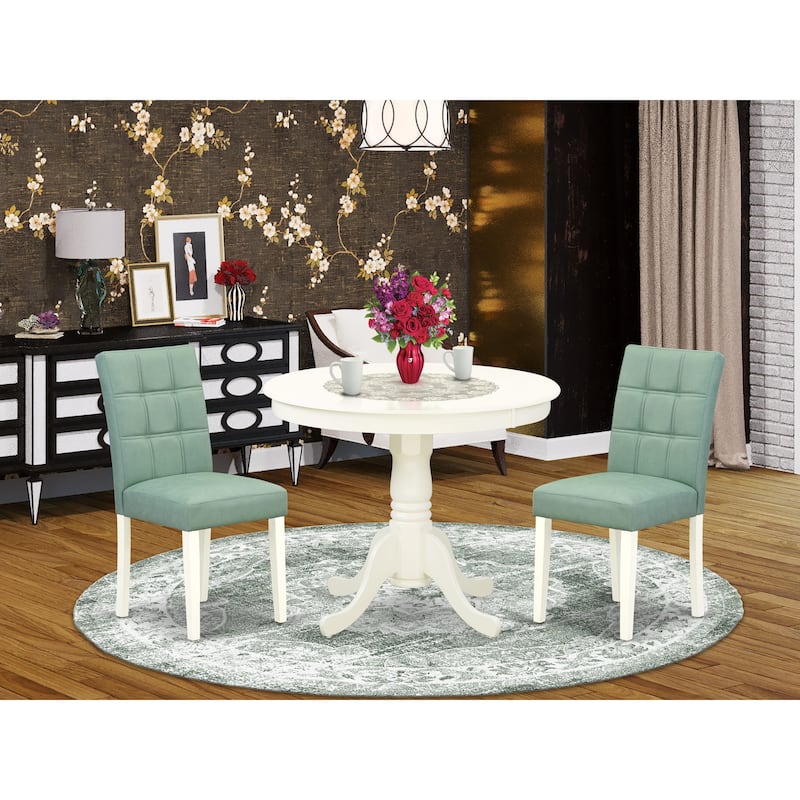 East West Furniture Dinette Set Includes a Round Dining Table and Chairs, Linen White (Pieces Options) - ANAS3-LWH-43