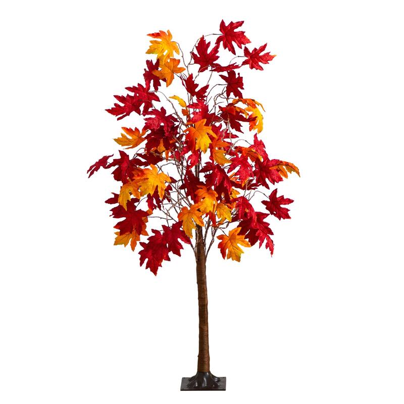 Pre-Lit Weeping Maple Fall Harvest Artificial Tree - 5' - Warm White LED Lights