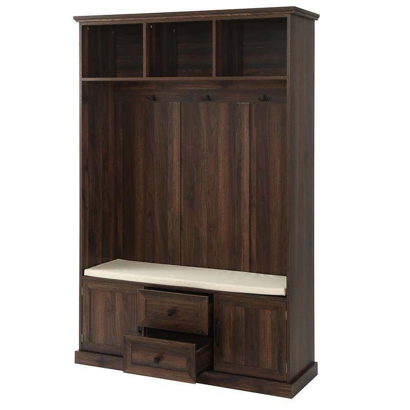Hall Tree with 3 Hooks，Coat Hanger, Entryway Bench,Storage Bench, 3-in-1 Design,47.2INCH,for Entrance,Hallway