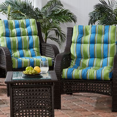 Cayman Stripe 44-in x 22-in Outdoor High Back Chair Cushion (Set of 2) (Cushions Only)