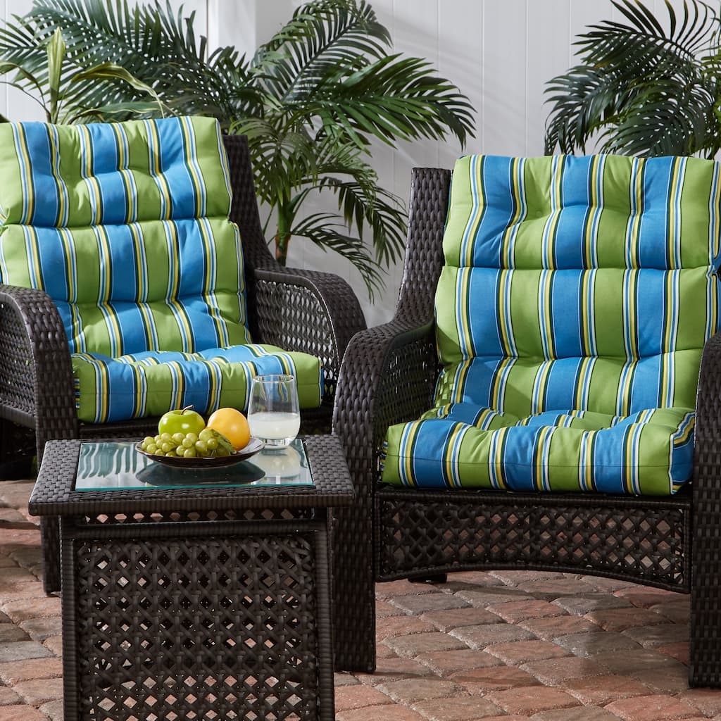 Cayman Stripe 44-in x 22-in Outdoor High Back Chair Cushion (Set of 2) (Cushions Only)