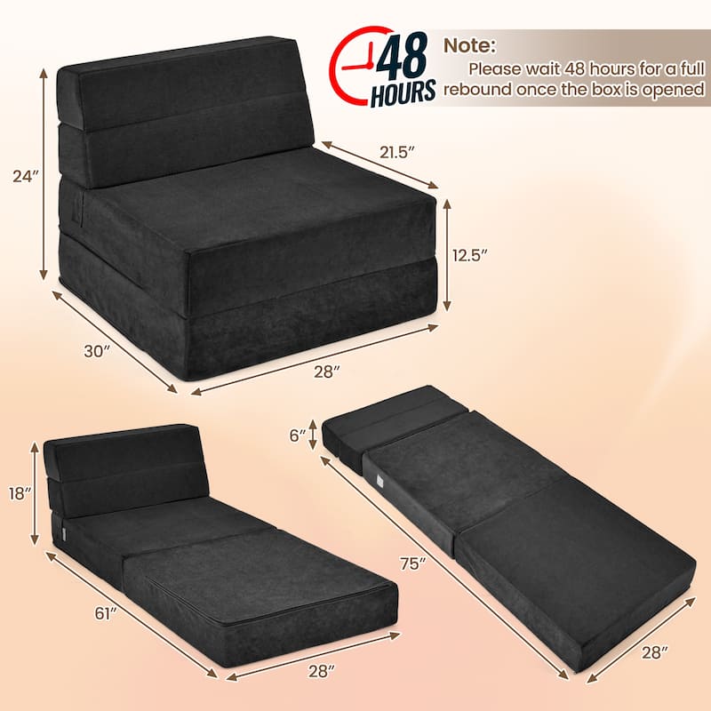 Costway Tri-Fold Fold Down Chair Flip Out Lounger Convertible Sleeper