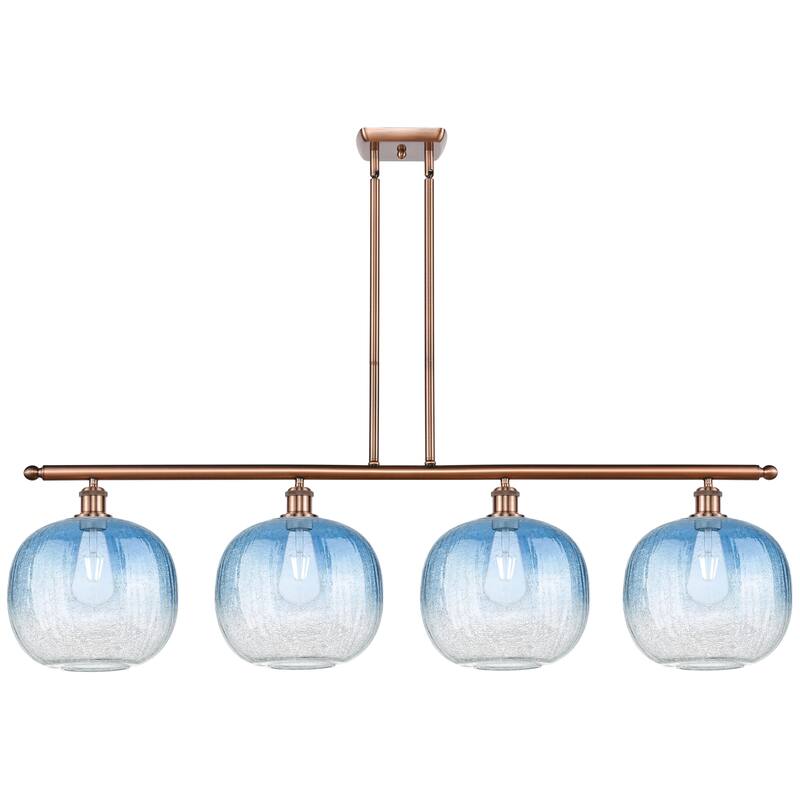 Innovations Lighting Endless Possibilities Ballston - Brookhaven Sphere - 4 Light 49" Stem Hung Island Light - Antique Copper/Sapphire Blue