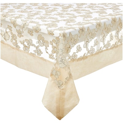 Violet Linen Ribbon Rose Mesh Lace Pattern Tablecloth
