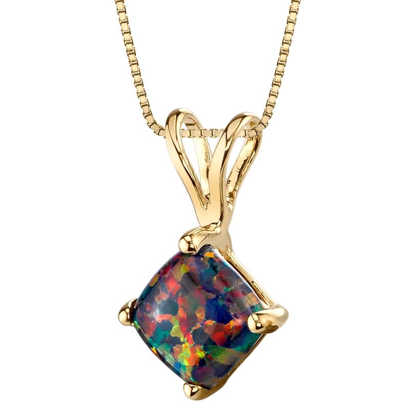 14k Yellow Gold Gold Cushion Cut Created Black Opal Pendant