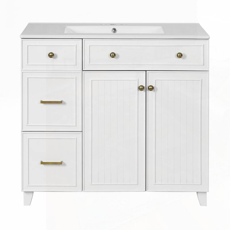 Bathroom Vanity with Ceramic Sink and Adjustable Shelves