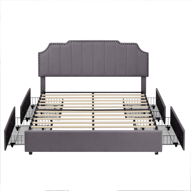 Javlergo Bed Frames with Storage Drawers Upholstered Bed with Tufted Headboard Princess Platform Bed with Wooden Slats Support