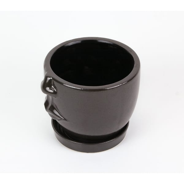 Shop Brown Ceramic Face Planter Decorative Flower Pot Hand Painted