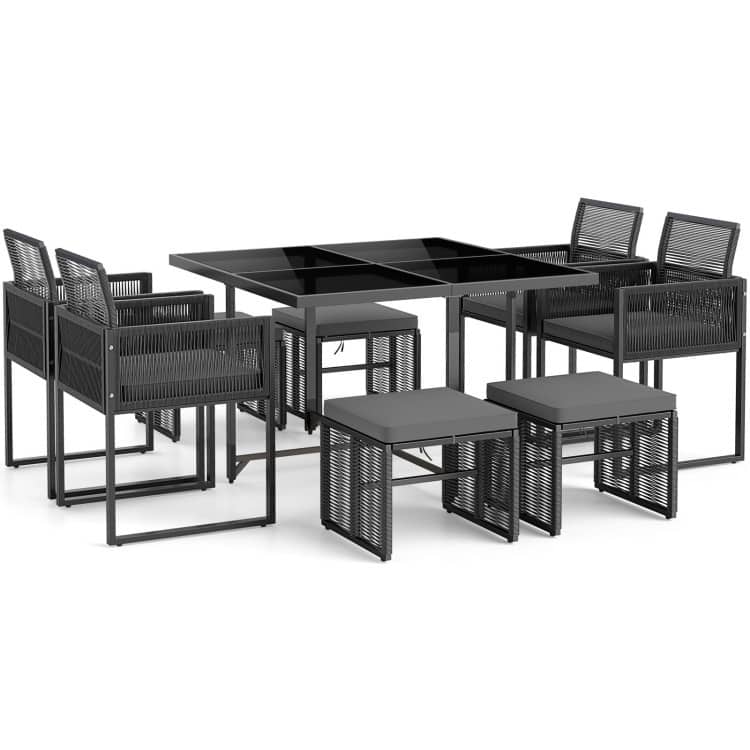 9 Piece Patio Dining Set with Cushions Outdoor Furniture for Backyard Deck - 43.5" x 43.5" x 28.5"