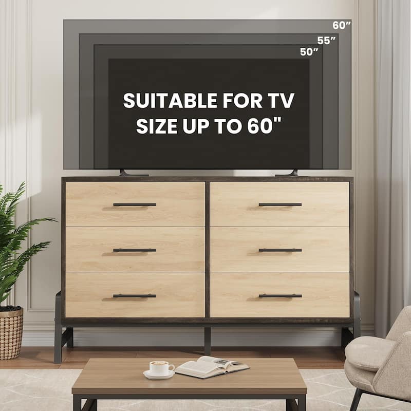 6 Drawers Dresser, with R-Shaped Legs, 52"