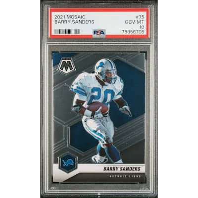 Barry Sanders 2021 Panini Mosaic Football Card #75 Graded PSA 10 - 8'6" x 11'6"
