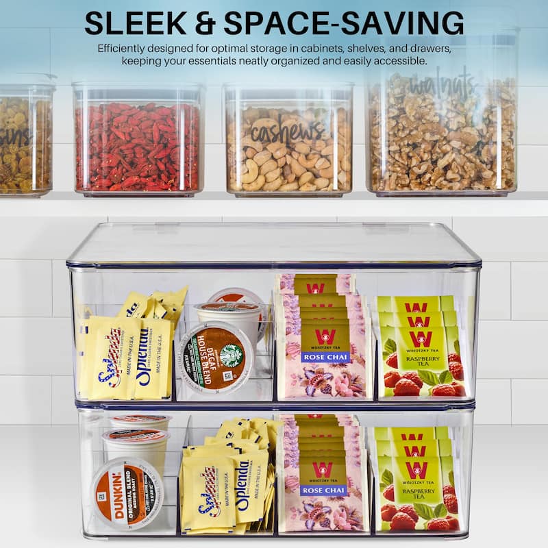 Sorbus Tea Bag Organizer, Stackable Tea Bag Storage Organizer with 12 Compartments and Hinged Lid