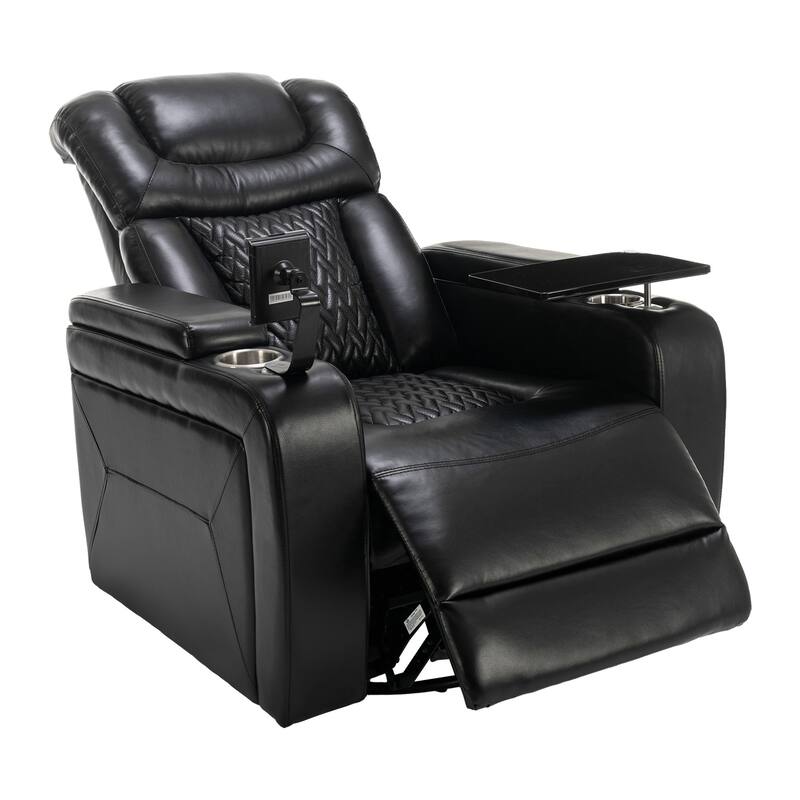 270° Swivel PU Leather Power Recliner with Phone Holder, Cup Holder, USB Port Home Theater Recliner for Living Room