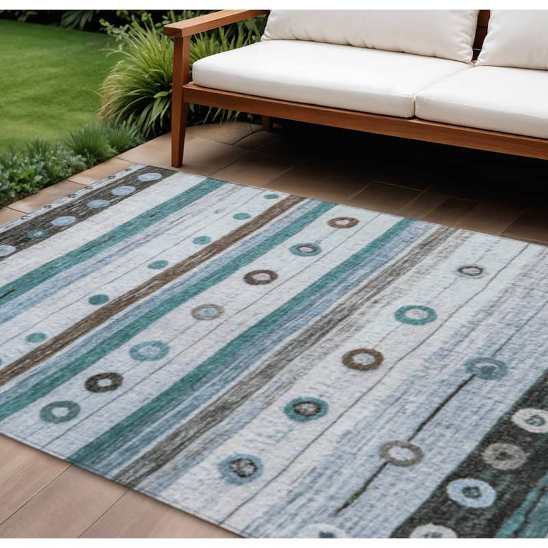 HomeRoots Striped Transitional Rectangle Outdoor Rug - 9' X 12'