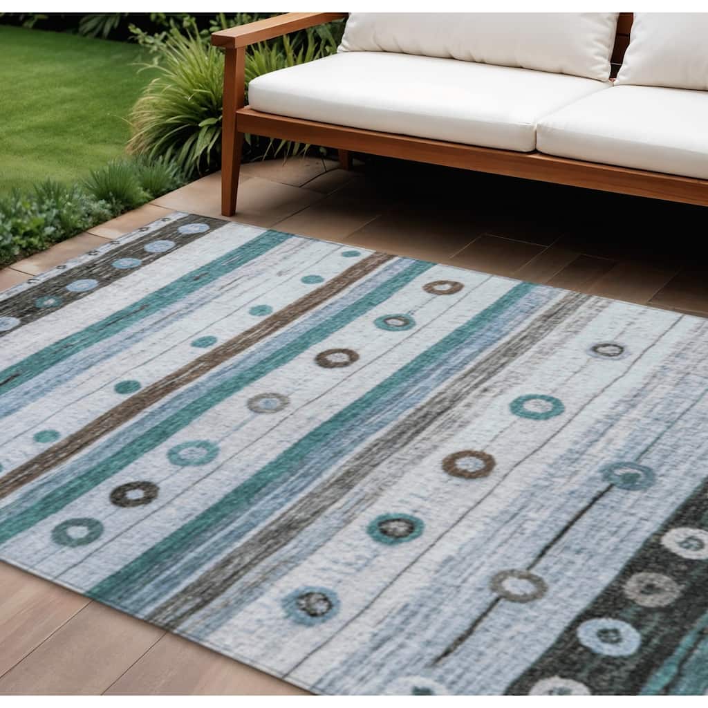 HomeRoots Striped Transitional Rectangle Outdoor Rug