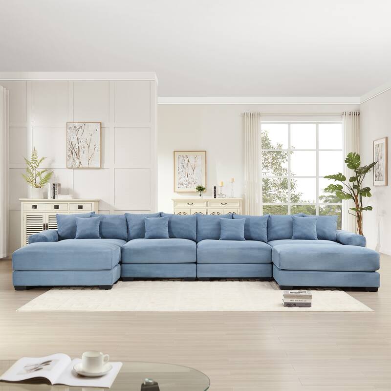 GDFStudio - Corduroy U-Shaped 4-Seater 167.6" Cloud Modular Sectional Couch with 2 Ottomans