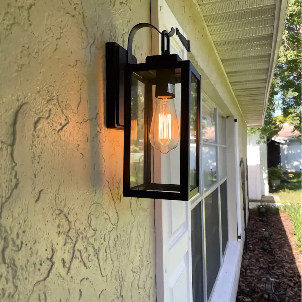 Modern Black Outdoor Wall Light Square Glass Sconce