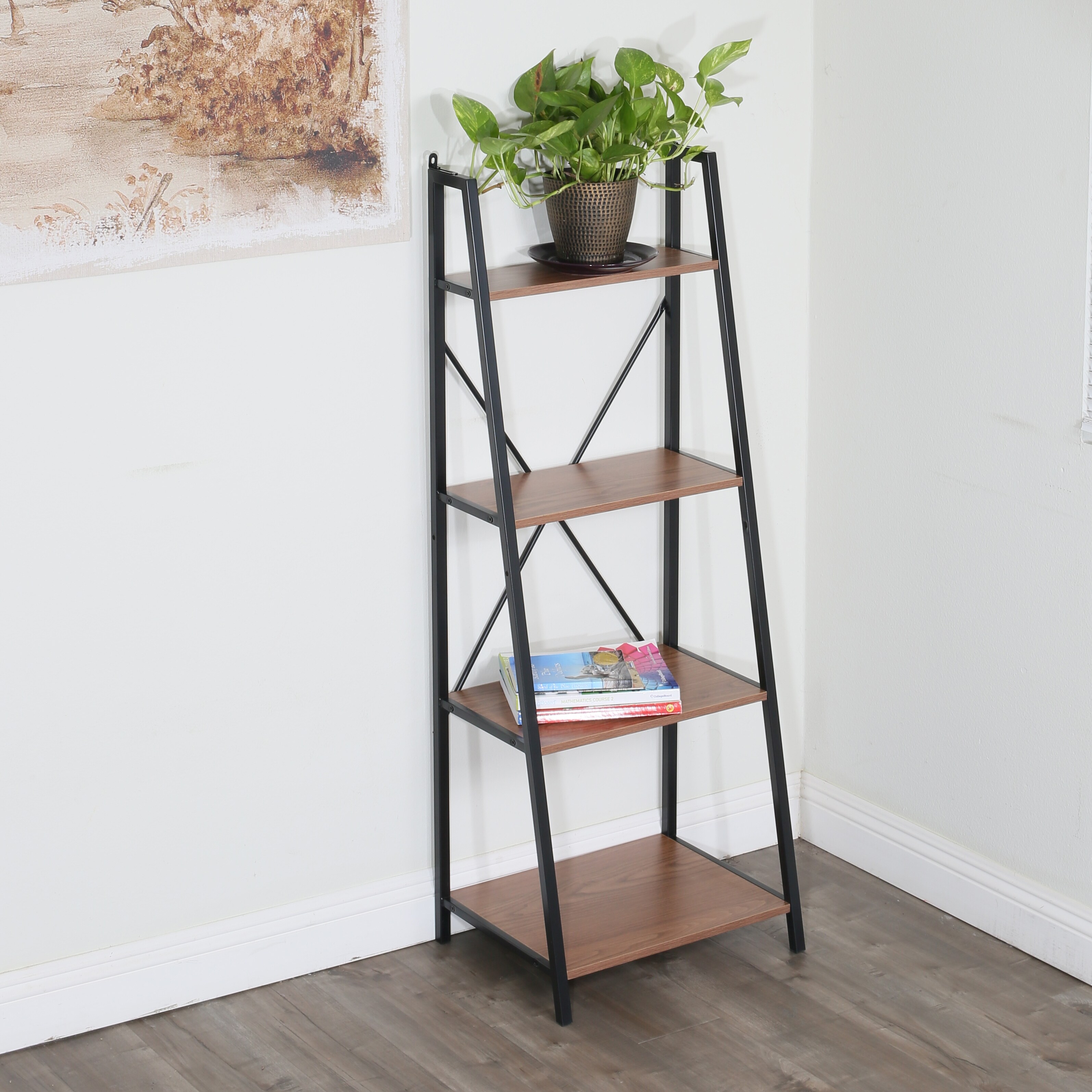 Carbon Loft Cavendish 4 Tier Walnut Ladder Bookshelf With Black Frame 20 X 15 X 53 On Sale Overstock 30531643 Clutter was on every surface in the house.so it was time to build a home for it all. carbon loft cavendish 4 tier walnut ladder bookshelf with black frame 20 x 15 x 53