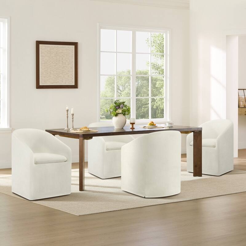 Spruce & Spring Modern Upholstered Dining Chair with Casters & Removable Slipcover - Set of 4 - Linen