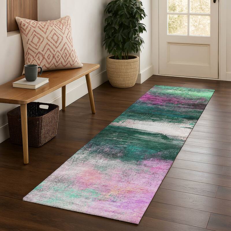 Premium Washable Super Soft Modern Abstract Mayfield Rug - Green - 2'3" x 7'6"