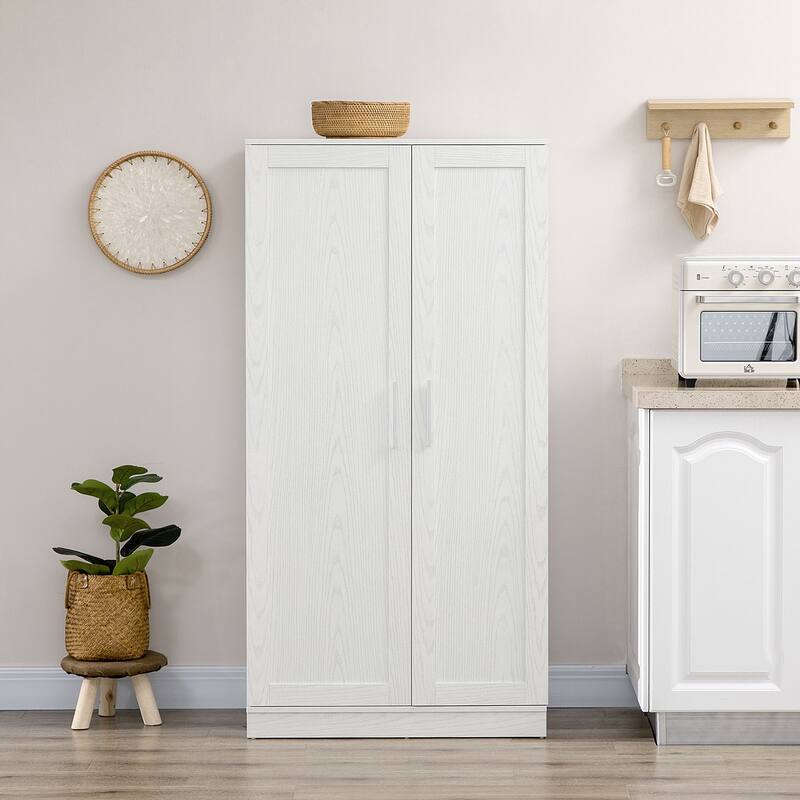 HOMCOM Kitchen Pantry, 14-Tier Freestanding Cupboard with 2 Doors, Adjustable Shelves for Living Room, Dining Room and Bedroom
