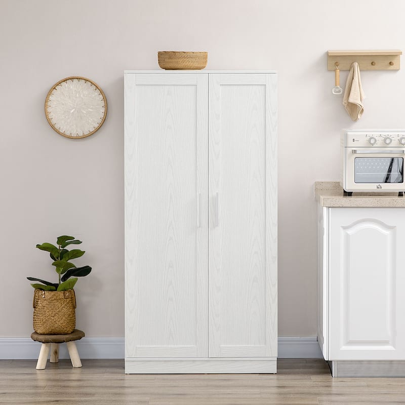 Kitchen Pantry Storage Cabinet, 14-Tier Freestanding Kitchen Cupboard with 2 Doors, Adjustable Shelves for Living Room