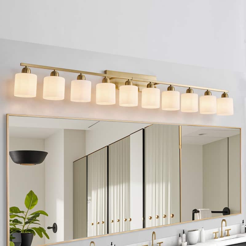 65" Gold Bathroom Vanity Light - Milky Glass - Wall Sconce for Bedroom, Hallway - Gold