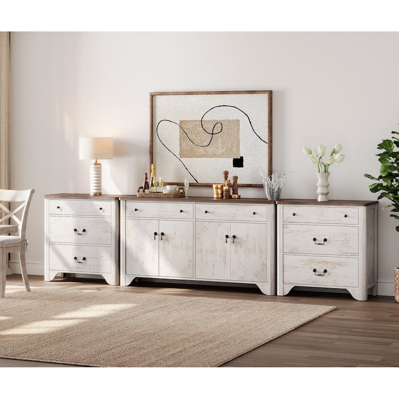 WAMPAT 122 " W Large Farmhouse Sideboard, Sideboard Buffet Cabinet with Doors and Adjustable Shelf