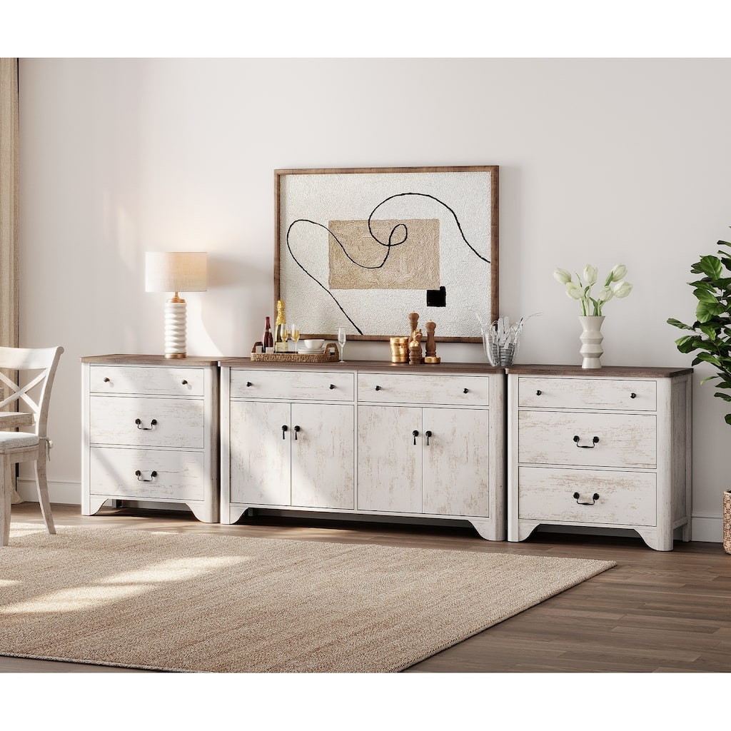 WAMPAT 122 " W Large Farmhouse Sideboard, Sideboard Buffet Cabinet with Doors and Adjustable Shelf