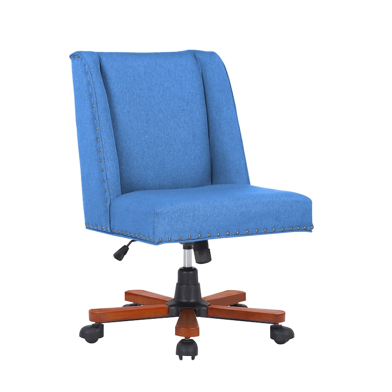 Porthos Home Hanzo Swivel Office Chair, Fabric Upholstery, Wooden Base - Blue