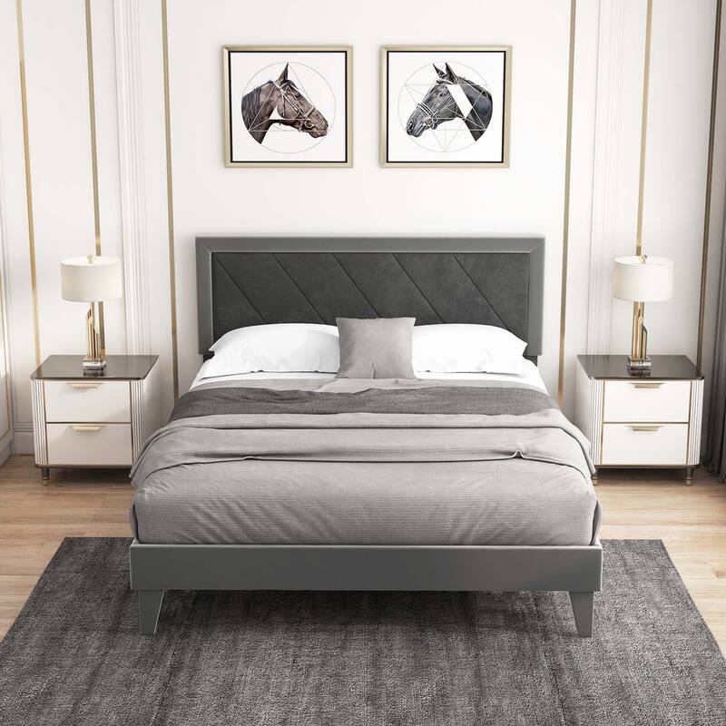 Costway Full/Queen/Twin Size Bed Frame Upholstered Platform Velvet