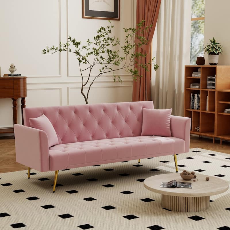 72" Modern Convertible Velvet Tufted Sofa with 2 Pillows