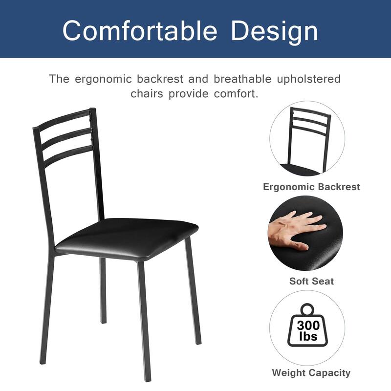 VECELO Round Dining Table, Metal Frame Dining Chairs, Modern Dining Table and Chairs Set for 2-4 People, 3 Options